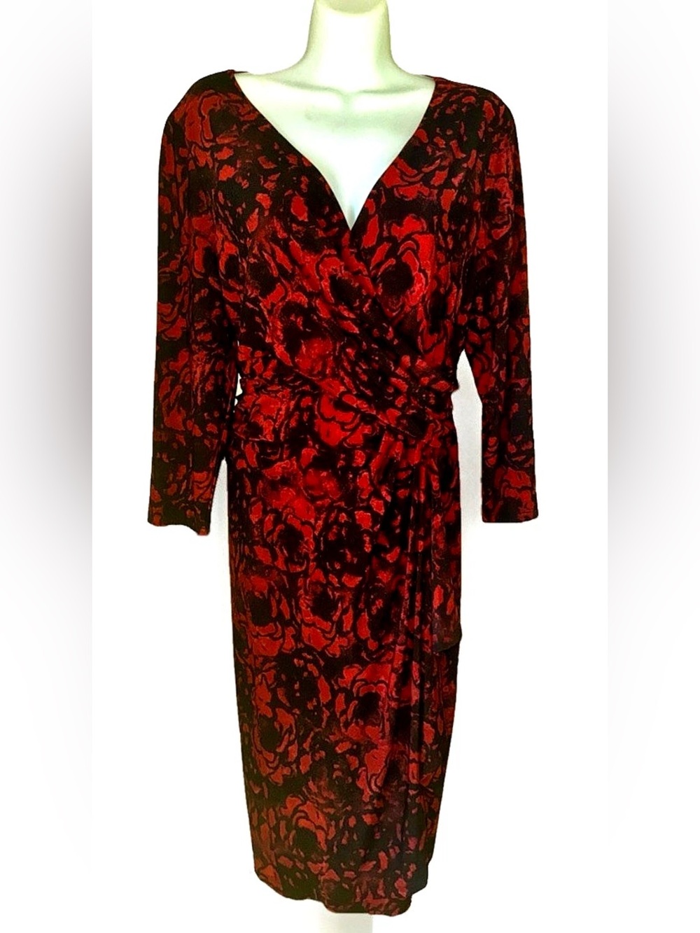 🌹CHAPS🌹Floral Wrap-Style 3/4 Sleeve Low Cut Dress